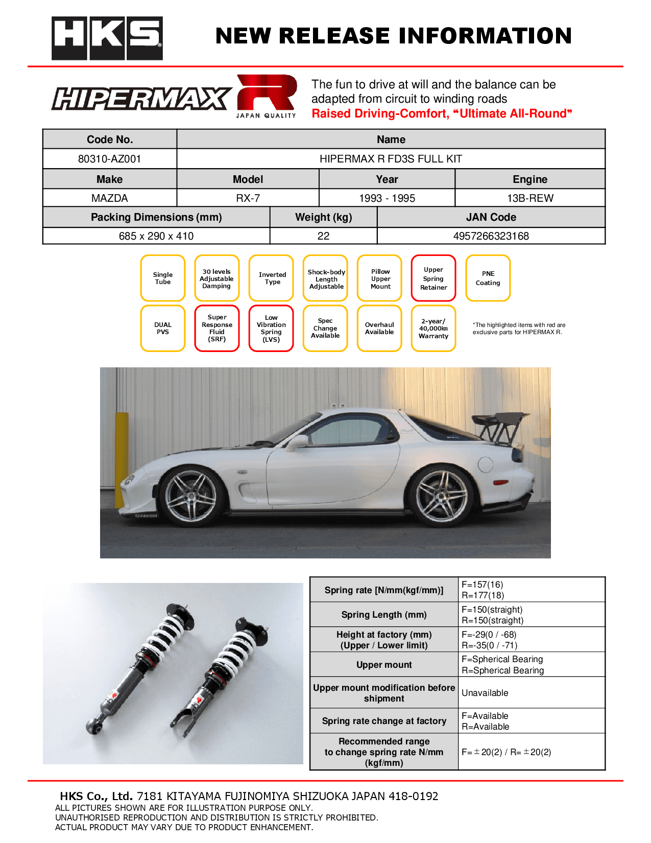 HKS Hipermax R Coilovers for 1993-1996 Mazda RX-7 (FD3S)