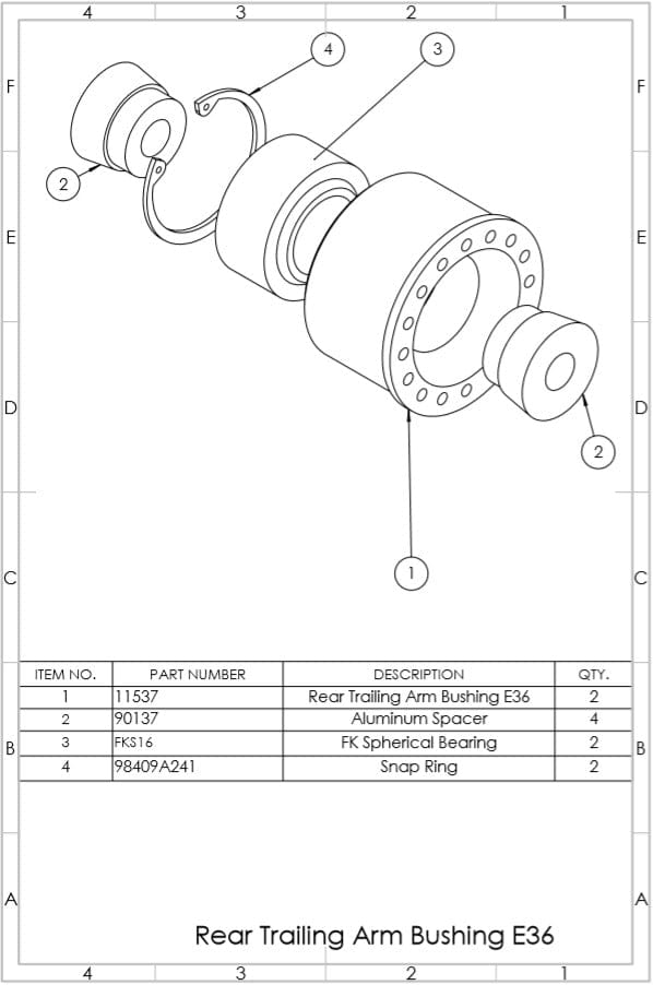 SPL Parts Rear Spherical Trailing Arm Bushing Set (RTAB) - 1994-1999 BMW M3 (E36) SPL RTAB E36